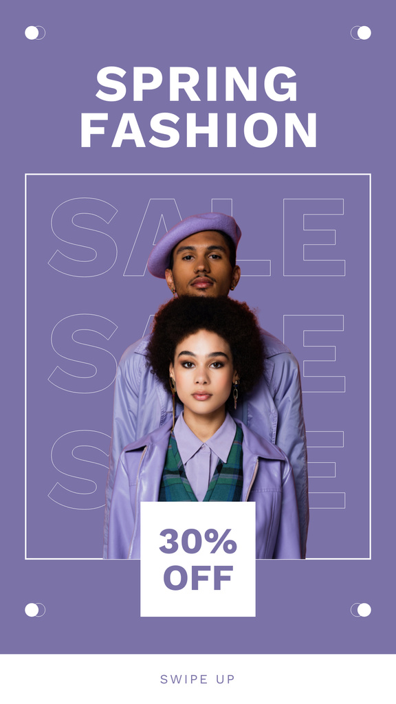 Spring Fashion Deals Ad on Purple Instagram Story tervezősablon
