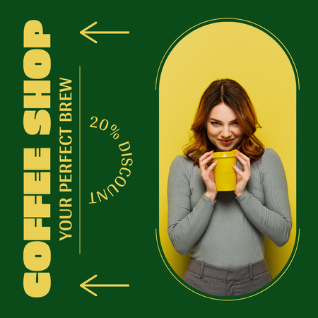 Kuuma kahvi paperikupissa ja alennukset kahvilassa Instagram Design Template