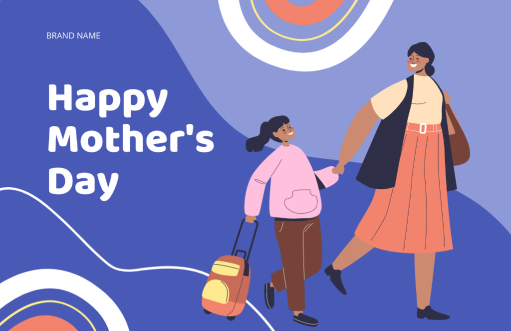 Happy Mom Walking with Little Daughter Thank You Card 5.5x8.5in Tasarım Şablonu