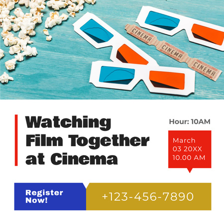 Movie Invitation with 3d Glasses Instagram Design Template