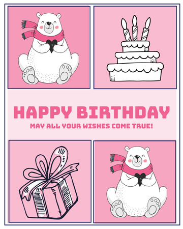 Cute Pink Greeting on Birthday Instagram Post Vertical Design Template