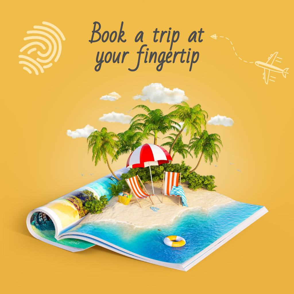 Designvorlage Travel Inspiration with Tropical Island Illustration für Instagram