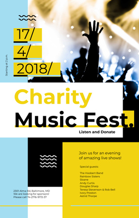 Charity Music Fest Invitation Crowd at Concert Invitation 4.6x7.2in Design Template