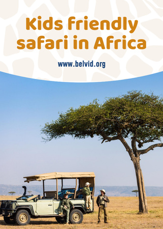 Africa Safari Trip Ad with Family in Car Flayer Design Template