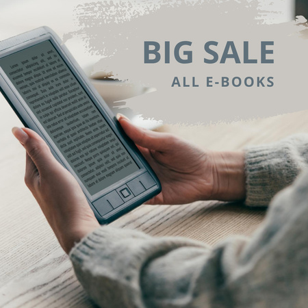 E-books Sale Announcement with Woman reading Instagram Πρότυπο σχεδίασης