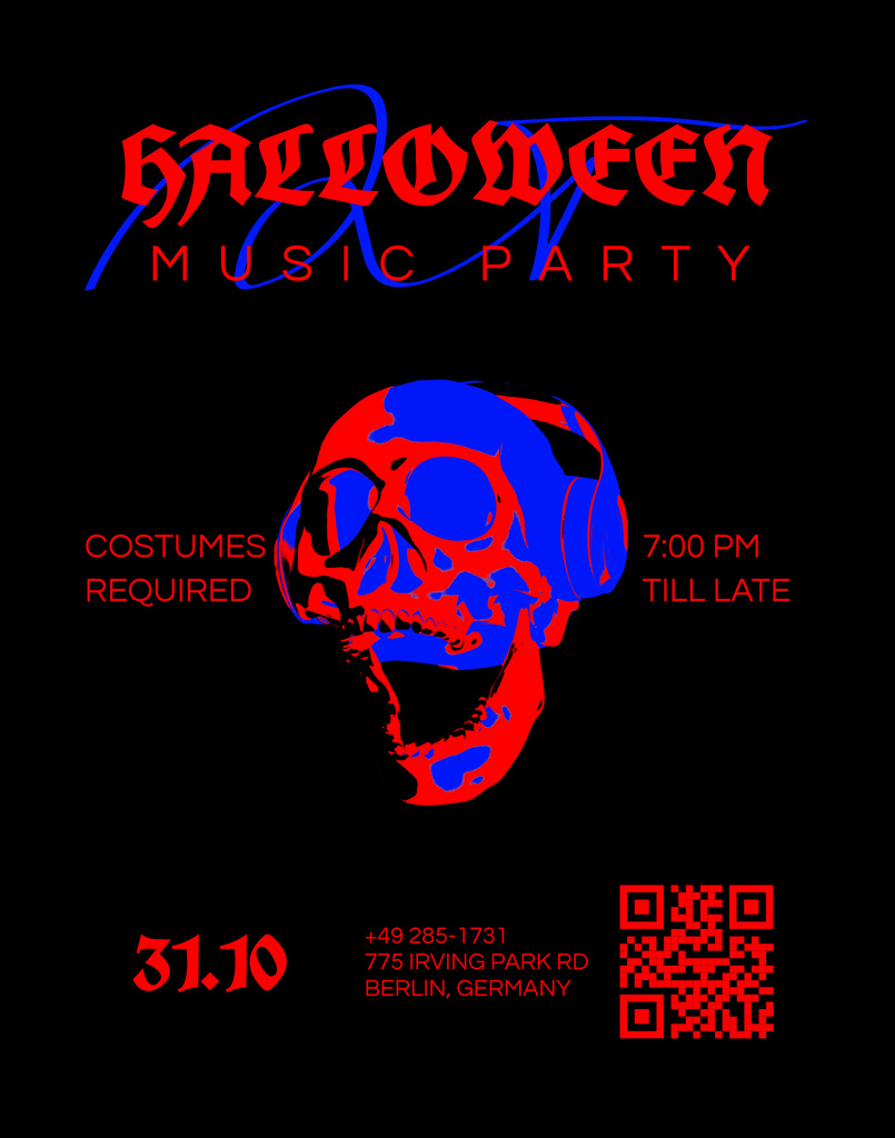 Chilling Halloween Music Party Announcement In Black Poster 22x28in Πρότυπο σχεδίασης