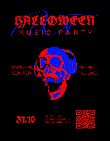 Chilling Halloween Music Party Announcement In Black Poster 22x28in Šablona návrhu