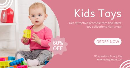 Discount on Toys with Baby on Pink Facebook AD Design Template