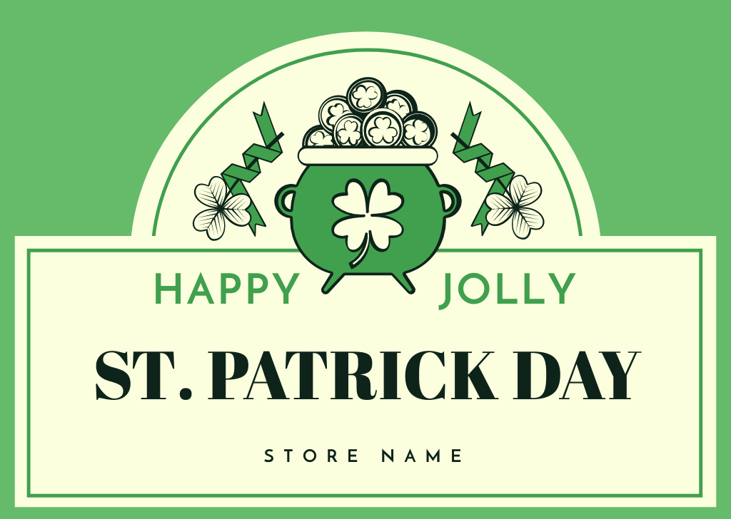 Traditional St. Patrick's Day Greeting with Pot of Gold Card Design Template