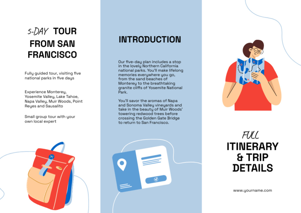 Ontwerpsjabloon van Brochure Din Large Z-fold van Itinerary with Woman holding Map