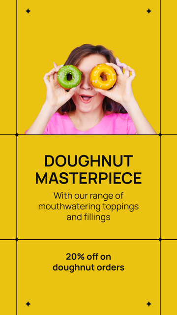 Plantilla de diseño de Doughnut Masterpiece with Discount on Orders Instagram Video Story 