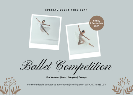 Designvorlage Exquisite Ankündigung eines Ballettwettbewerbs für alle für Flyer 5x7in Horizontal