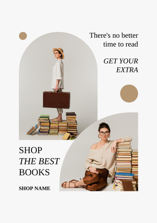 Book Sale Announcement with Photos of Women with Books Poster A3 Tasarım Şablonu