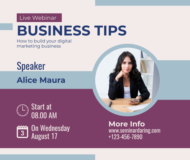 Business Webinar Ad with Professional Businesswoman Facebook Design Template