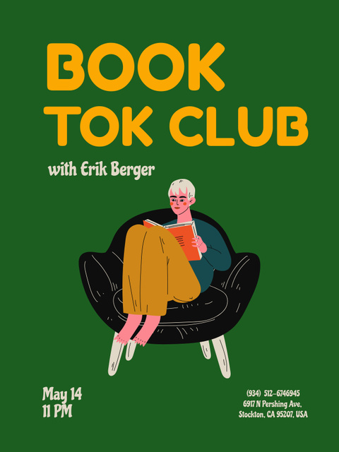 Book Club Invitation on Green Poster US tervezősablon