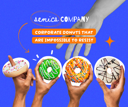 Delicious Bright Donuts in Hands Facebook Design Template