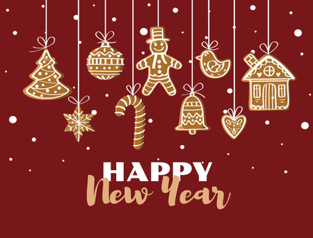 Platilla de diseño Cute New Year Greeting with Gingerbread Postcard 4.2x5.5in