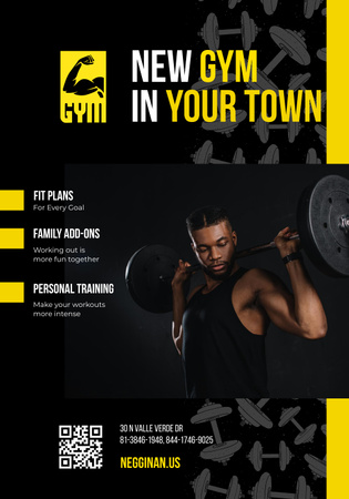 Gym Promotion with Man Lifting Barbell Poster 28x40in Design Template