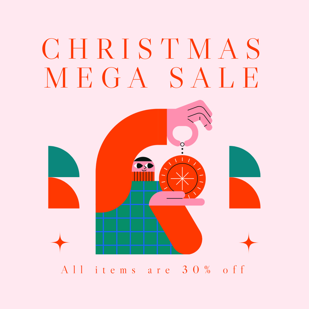 Christmas Mega Sale Announcement on Pink Instagram Design Template
