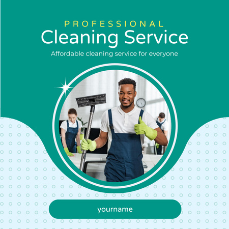 Smiling Man with Vacuum Cleaner for Cleaning Service Instagram AD Design Template