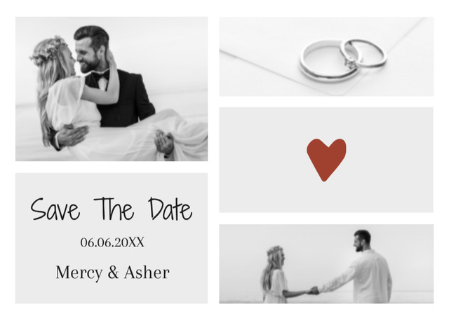 Ontwerpsjabloon van Postcard 5x7in van Wedding Announcement with Beautiful Couple Collage