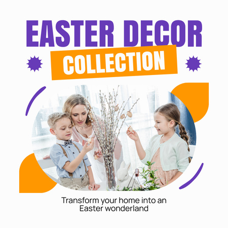 Anúncio de coleção de decoração de Páscoa com família fofa Instagram Modelo de Design