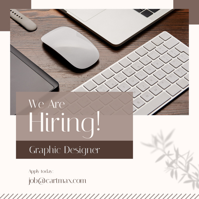 Graphic Designer Vacancy Ad with Laptop on Table Instagram Design Template