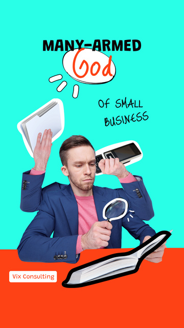Funny Multitasking Man at Workplace Instagram Story Design Template