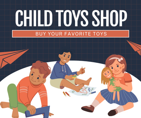 Designvorlage Shoppen Sie mit den Lieblingsspielzeugen Ihrer Kinder für Facebook