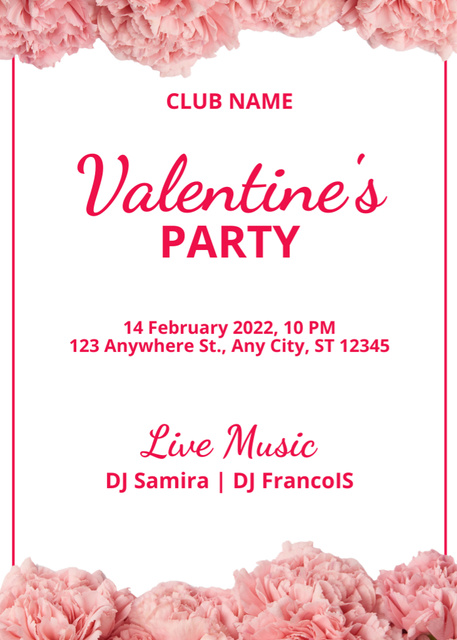Valentine's Day Party with Fresh Pink Flowers Invitation Design Template