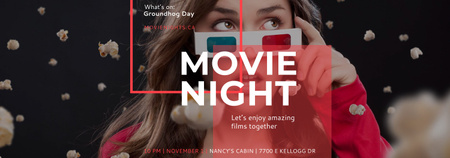 Кино Ночь Событие Женщина в 3d очках Tumblr – шаблон для дизайна