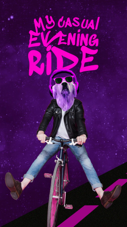 Designvorlage lustiger hund mit sonnenbrille beim fahrradfahren für Instagram Video Story