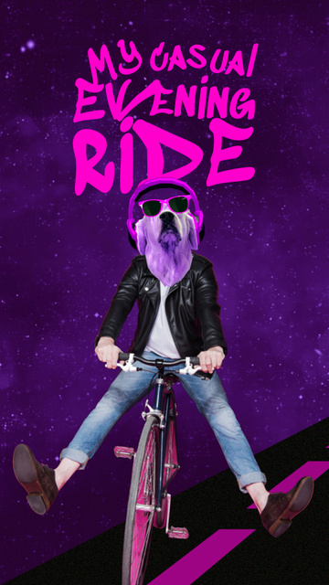 Funny Dog in Sunglasses riding Bicycle Instagram Video Story Design Template