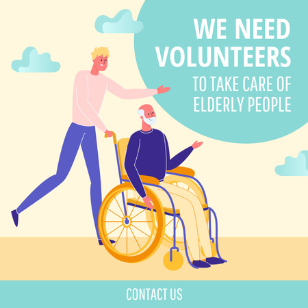 Young Volunteer Care of Senior Man on Wheelchair Instagram Design Template