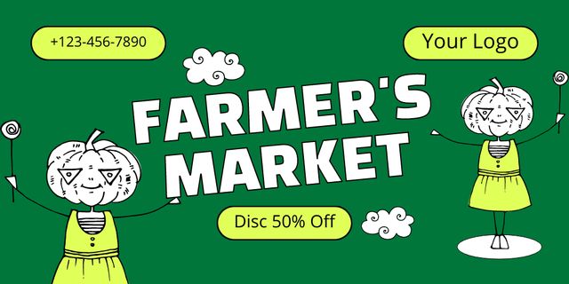 Farmer's Market Sale Announcement with Cute Scarecrow Twitterデザインテンプレート