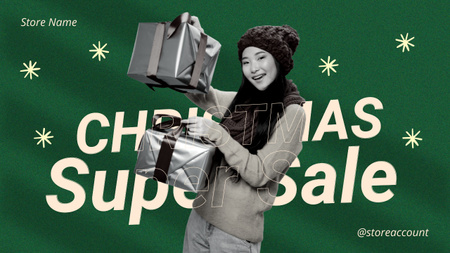 Asian Woman for Christmas Super Sale Green Youtube Thumbnail Design Template