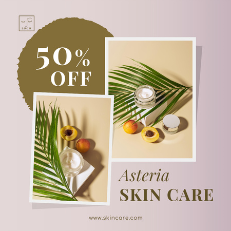 Designvorlage Cream Jar with Apricots for Skincare Cosmetics Offer für Instagram