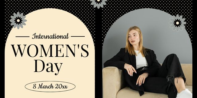 Women's Day Announcement with Stylish Businesswoman Twitter Tasarım Şablonu