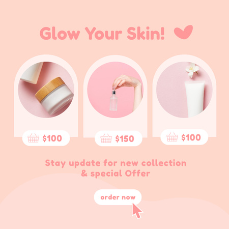 Skincare Products Offer with Cosmetic Jars Instagram Design Template