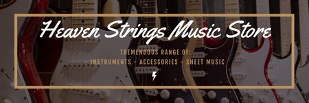 Plantilla de diseño de Tienda de música con instrumentos y partituras Twitter 