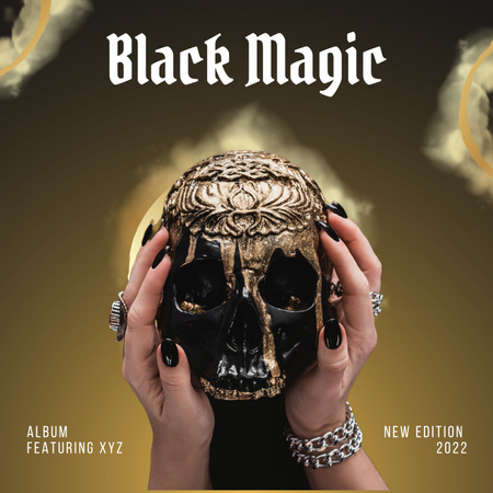 Szablon projektu czarna magia, okładka albumu z dłońmi trzymającymi czaszkę Album Cover