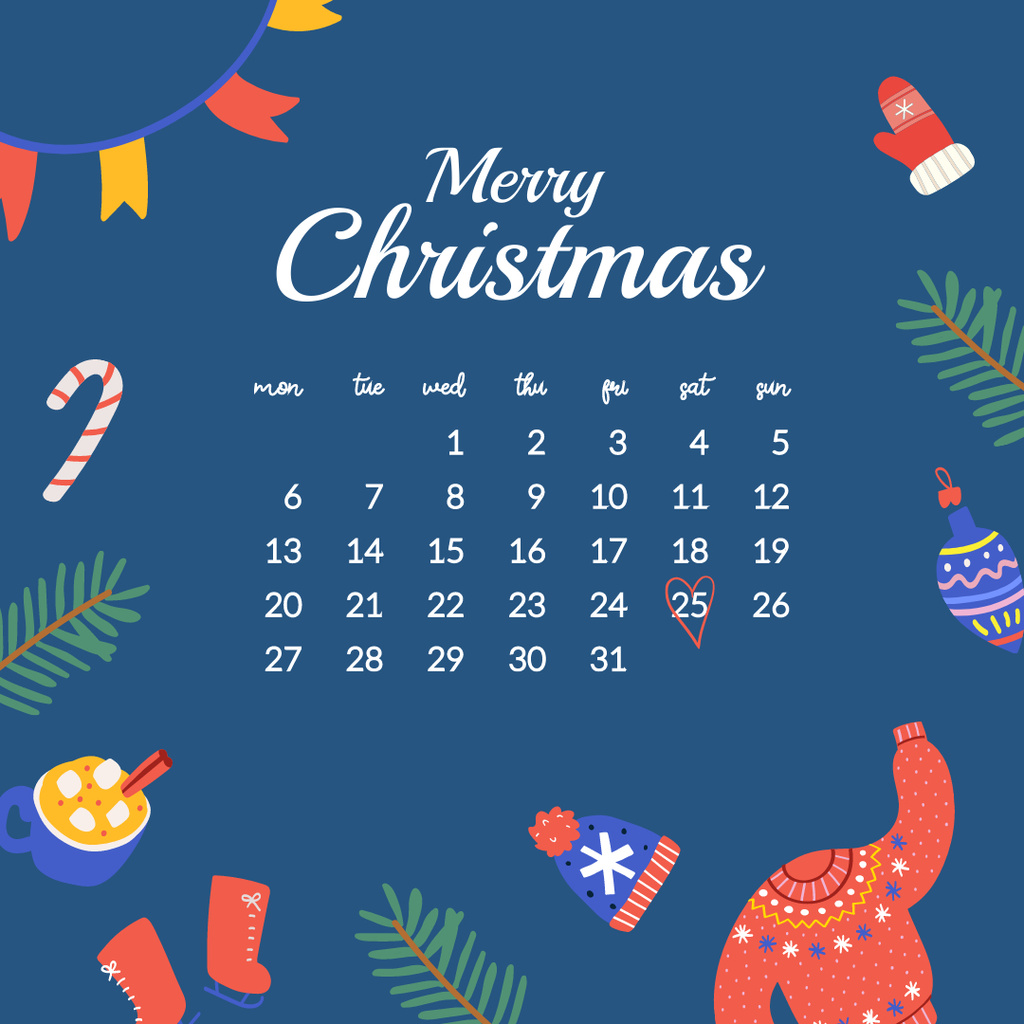 Cute Christmas Holiday Calendar Instagram Tasarım Şablonu