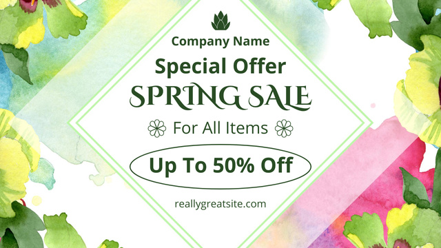 Spring Sale Announcement with Watercolor Flowers Youtube Thumbnail Design Template