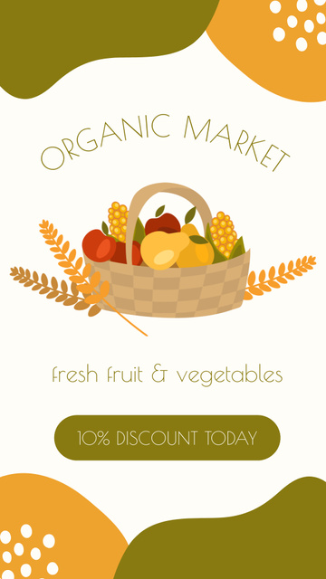Organic Fruits and Vegetables in Basket at Market Instagram Story Πρότυπο σχεδίασης