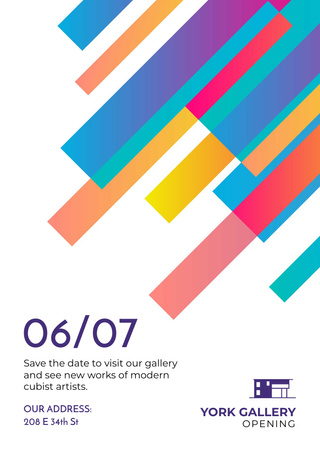 Gallery Opening Announcement with Colorful Lines Flyer A6 Design Template