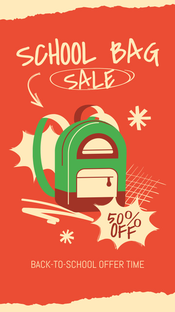 Green Backpack Discount on Red Instagram Story Tasarım Şablonu