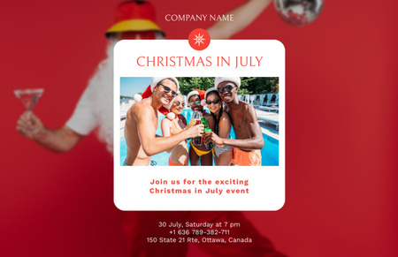 Christmas Party in July with Bunch of Young People in Pool Flyer 5.5x8.5in Horizontal Design Template