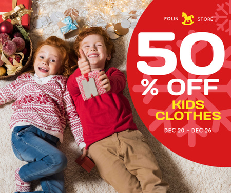 Christmas Offer Kids in Red Sweaters Facebook Design Template