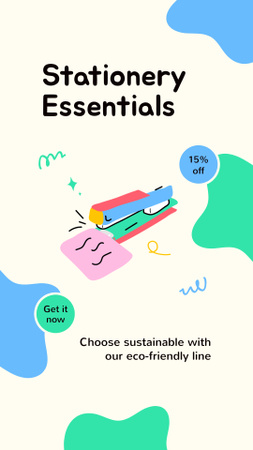 Designvorlage Schreibwarenladen mit nachhaltigen Produkten für Instagram Video Story