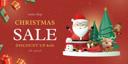 Plantilla de diseño de Oferta de venta de Navidad Papá Noel y ciervos en la plataforma Twitter 